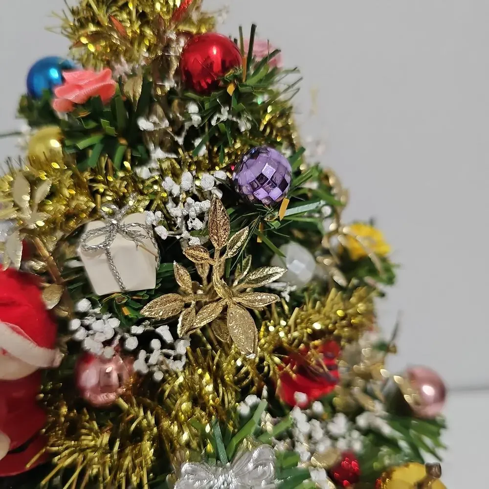 Decorated Tabletop Artificial Christmas Tree Santa Topper Retro Holiday Decor